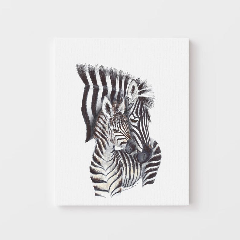 A close-up portrait of a zebra, with its distinctive black and white stripes and mane, is depicted in the image.