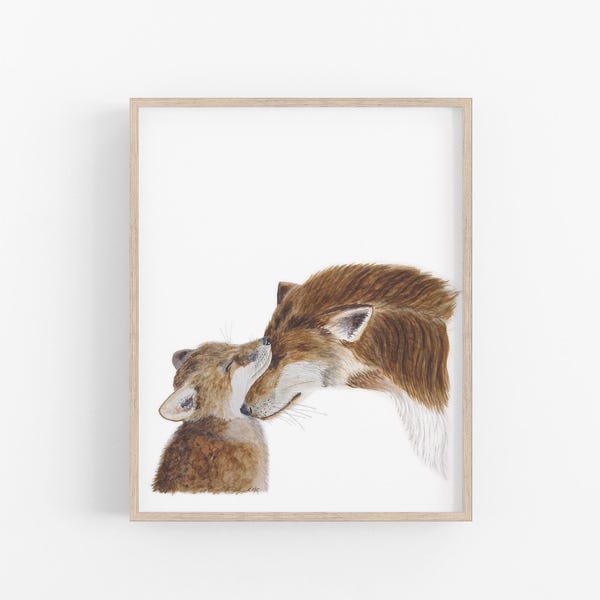 Mom and Baby Fox Watercolor, Woodland Themed Pediatrician or Daycare Wall Decor