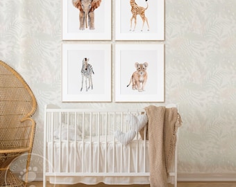 Safari Animal Print Set of 4, Jungle Playroom Wall Art