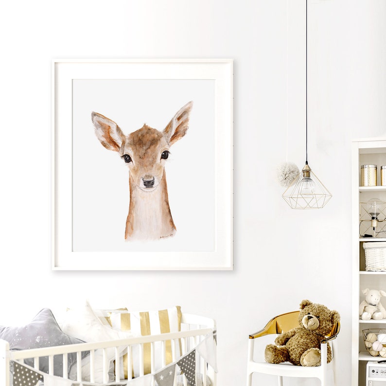 Deer Wall Art Deer Nursery Print Watercolor Deer Nursery Etsy