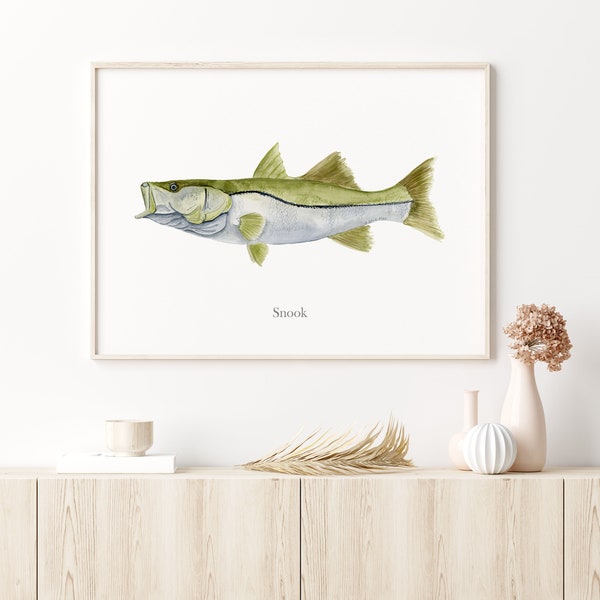 Snook Watercolor, Fish Painting, Snook Art Print, Snook Fish Decor, Deep Sea Fishing Gift, Scientific Illustration Print, Home Office Art