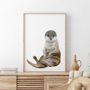 Baby Otter Print, Ocean Animal Nursery Wall Art image 2