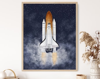Space Shuttle Print, Astronaut Art, Outer Space Decor, NASA Space Shuttle Poster, Space Poster, Rocket Art, Nursery Wall Art, Kids Decor