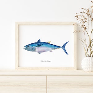 Tuna Print, Bluefin Tuna Watercolor Print, Nautical Print, Ocean Art, Sea Print, Deep Sea Fishing Print, Ocean Fish, Fish Illustration