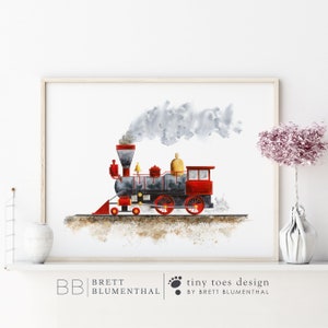 Train Art Print - Transportation Nursery Decor - Boy Wall Art - Train Nursery - Red Train Nursery Print - Train Wall Decor - Steam Train Art
