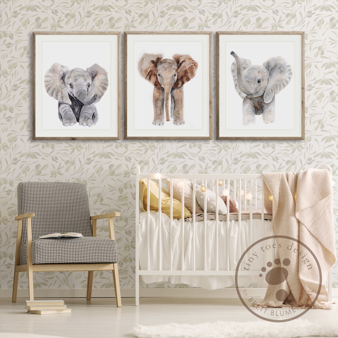 Elephant Nursery Decor, Baby Elephant Wall Art, Print Set of 3