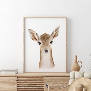 Hirsch Kinderzimmer Dekor, Rehkitz Aquarell, Baby Tier Druck, Wald Kinderzimmer Kunst, Wald Druck, Hirsch Kunstwerk, Baby Mädchen Zimmer Dekor, Bambi Druck