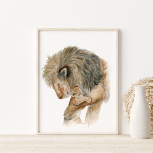 Lion Art Print - Father's Day Gift - Animal Art - Dad and Baby Lion - Watercolor Art - Gift for New Dad - Fathers Day Present - Gift for Dad