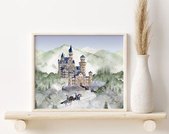 Once Upon a Time, print kasteel kinderkamer, prinses kinderkamer kunst, Disney kasteel, sprookjesachtige meisjes kamer decor, kasteel aquarel, magische muurkunst
