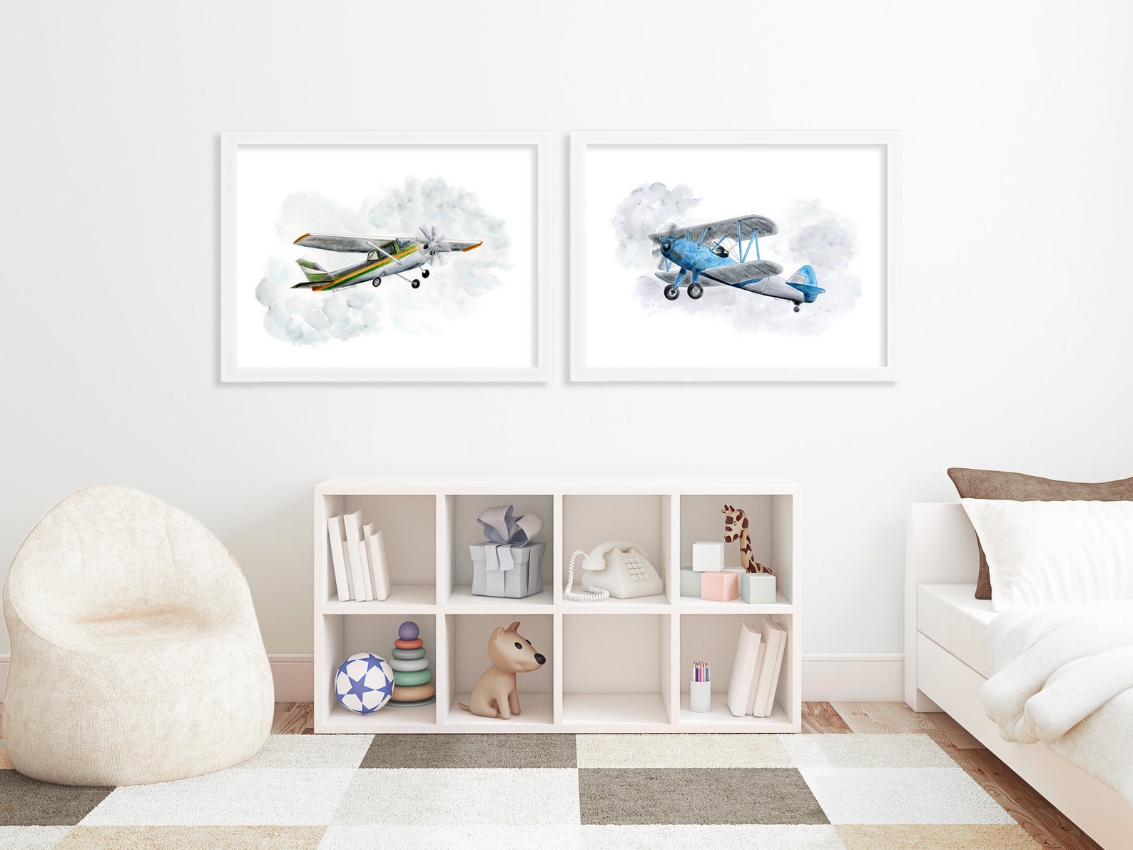 Blue Biplane Nursery Print, Watercolor Plane Wall Art, Kids Room - Etsy