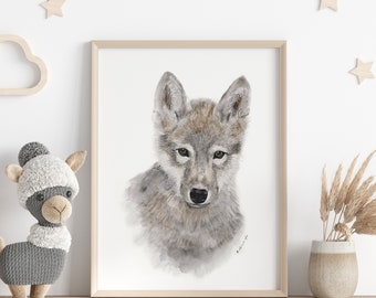 Woodland Nursery Decor, Baby Wolf Print, Woodland, Baby Animal Print, Wolf Pup Print, Boy Nursery Decor, Baby Girl Art, Baby Gift
