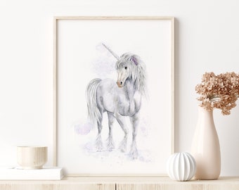 Unicorn Art Print - Watercolor Unicorn Painting - Unicorn Nursery Decor - Kids Wall Art - Unicorn Decor - Girls Room Decor - Fantasy Art