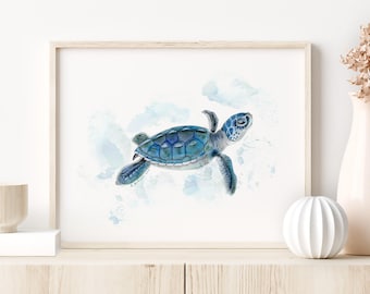 Sea Turtle Nursery Print, Watercolor Ocean Wall Art
