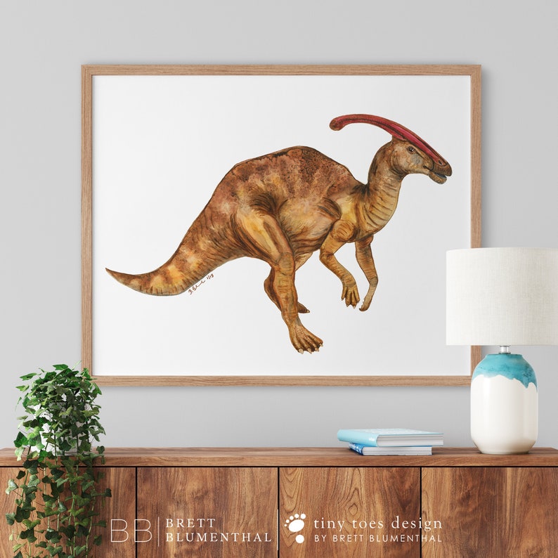 Parasaurolophus Art, Dinosaur Print, Dinosaur Watercolor, Kids Dino Art, Dinosaur Painting, Boy Room Decor, Dinosaur Nursery Art, Dino Decor image 2