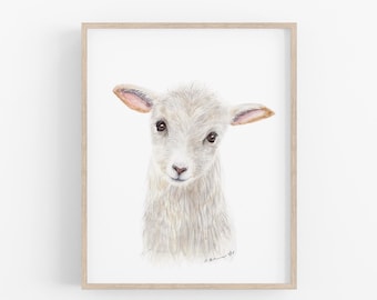 Lamb Nursery Wall Art, Baby Sheep Watercolor Print, Farmhouse Room Decor