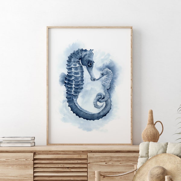 Seahorse Print, Coastal Nursery Decor, Mom and Baby Sea Horse Watercolor, Sea Animal Nursery Art, Ocean Animal Print, Beach House Decor