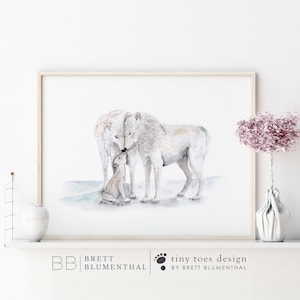 Wolf Print, Arctic Nursery Art, Animal Painting, Arctic Wolf, Wolf Nursery Print, Gray White