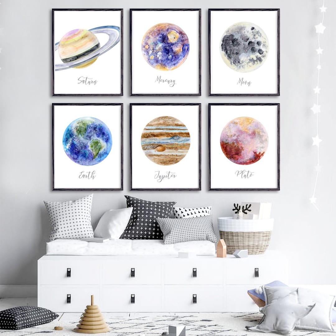 Space Print Set of 6, Watercolor Solar System Prints - Etsy