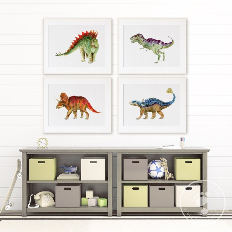 Dinosaur Print Set Dino Nursery Wall Art Kids Room Decor | Etsy