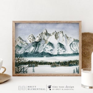Stunning Grand Teton National Park Watercolor Landscape - National Park Art for Home Decor