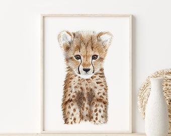 Cheetah Nursery Print, Watercolor Safari Wall Art