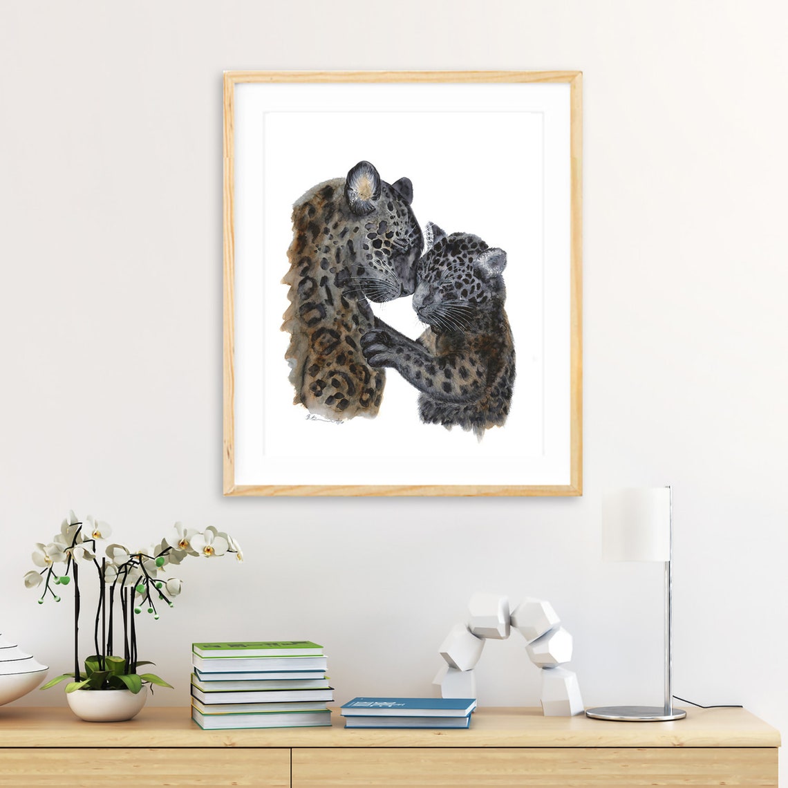 Black Jaguar Painting Jungle Animal Wall Art Mom and Baby Etsy