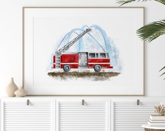 Toddler Room Decor - Fire Truck Nursery Art - Fire Truck Print - Toddler Art - Fire Truck Decor - Fire Engine Wall Art - Boys Art - for Boys