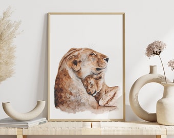 Safari Animal Art, Lion Nursery Decor, Safari Nursery Print, Mom