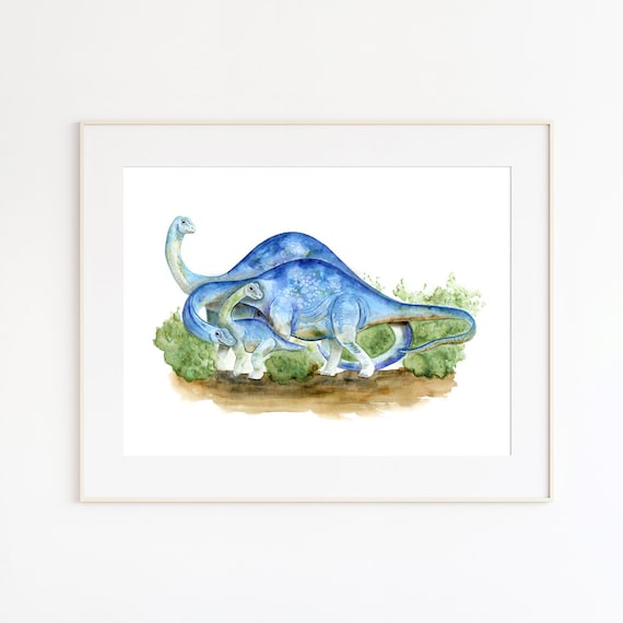 Brontosaurus Family Print, Dinosaur Art, Boys Room Decor, Brontosaurus Watercolor, Kids Dinosaur Art, Dino Wall Art, Dinosaur Decor