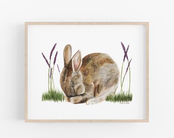 Sleeping Bunny Watercolor Art | Woodland Nursery Decor for Baby Room