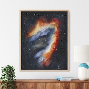 Pintura de la nebulosa Omega, arte espacial, impresión de acuarela de galaxia, cartel del cielo estrellado, decoración espacial, arte de la pared del universo, arte de la pared de astronomía, regalo espacial