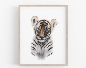 Tiger Cub Nursery Print, Watercolor Jungle Wall Art