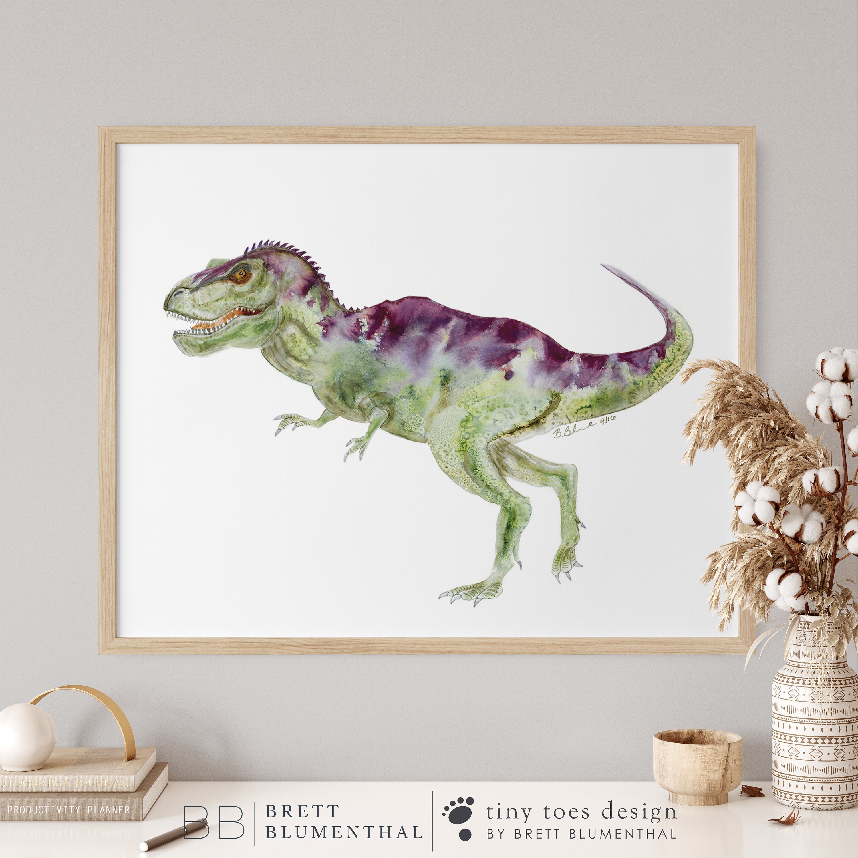 Dinosaur Art, Tyrannosaurus Rex Print, T-Rex Art Print, Dinosaur Watercolor, Dinosaur Room Decor, Dinosaur Nursery, Playroom Wall Art, Gift