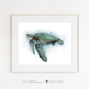 Sea Turtle Art, Mom and Baby Sea Life Print, Turtle Watercolor, Ocean Nursery Decor, Sea Turtle Wall Art, Coastal Decor, Tropical Wildlife image 3