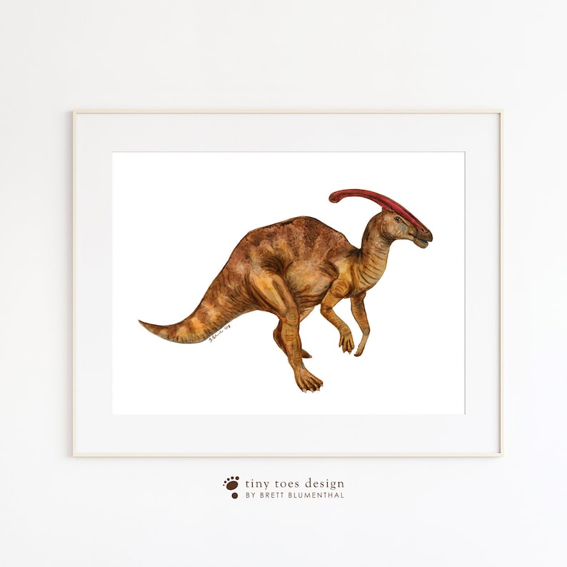 Parasaurolophus Art, Dinosaur Print, Dinosaur Watercolor, Kids Dino Art, Dinosaur Painting, Boy Room Decor, Dinosaur Nursery Art, Dino Decor image 3