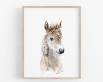 Baby Horse Nursery Wall Art, Foal Watercolor Print, Farm Decor