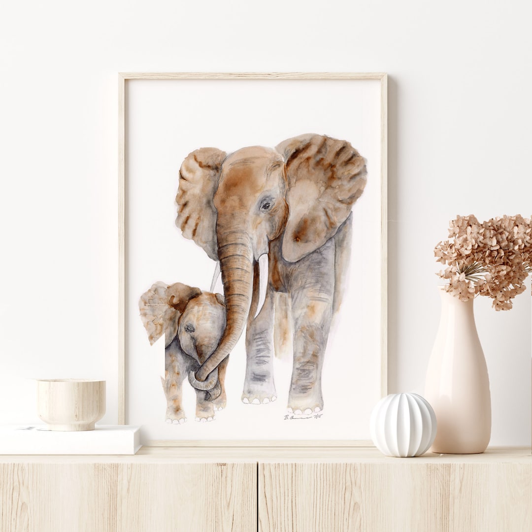 3 Piece Framed Nursery Decor Elephant Family Canvas Wall Art Set - 3 Piece  8x10\, image size:1080x1080