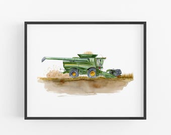 Combine Harvester Nursery Wall Art, Tractor Print, Farm Equipment