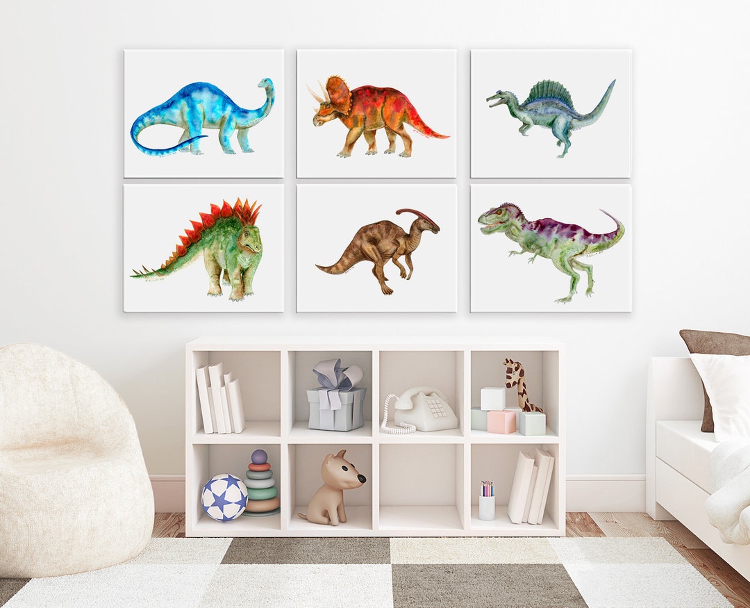 Kid Room Canvas Print Set, Dinosaur Wall Art, Dino Canvas Wall Art, Boy ...