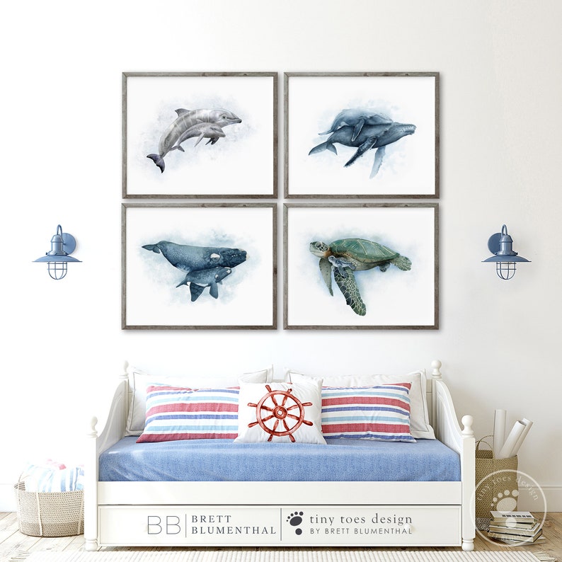 Sea Turtle Art, Mom and Baby Sea Life Print, Turtle Watercolor, Ocean Nursery Decor, Sea Turtle Wall Art, Coastal Decor, Tropical Wildlife image 6