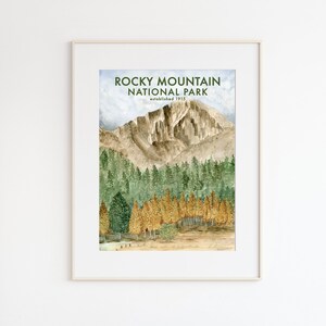 Nationaal Park poster, Rocky Mountain National Park, Long&#39;s Peak, Nationaal Park print, Nationaal Park schilderij, Nationaal Park aquarel