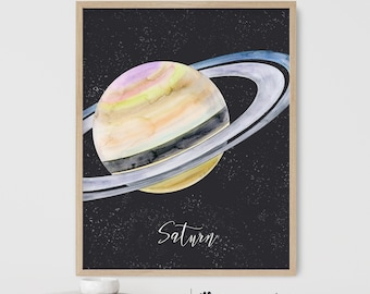 Planet Print, Saturn Poster, Solar System Wall Art, Astronomy Space Art, Rings of Saturn Kid's Art, Geek Decor, Science Teacher Gift