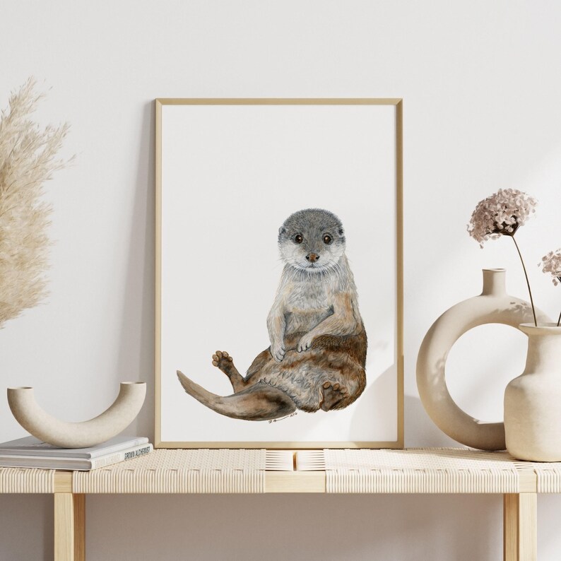 Baby Otter Print, Ocean Animal Nursery Wall Art image 3