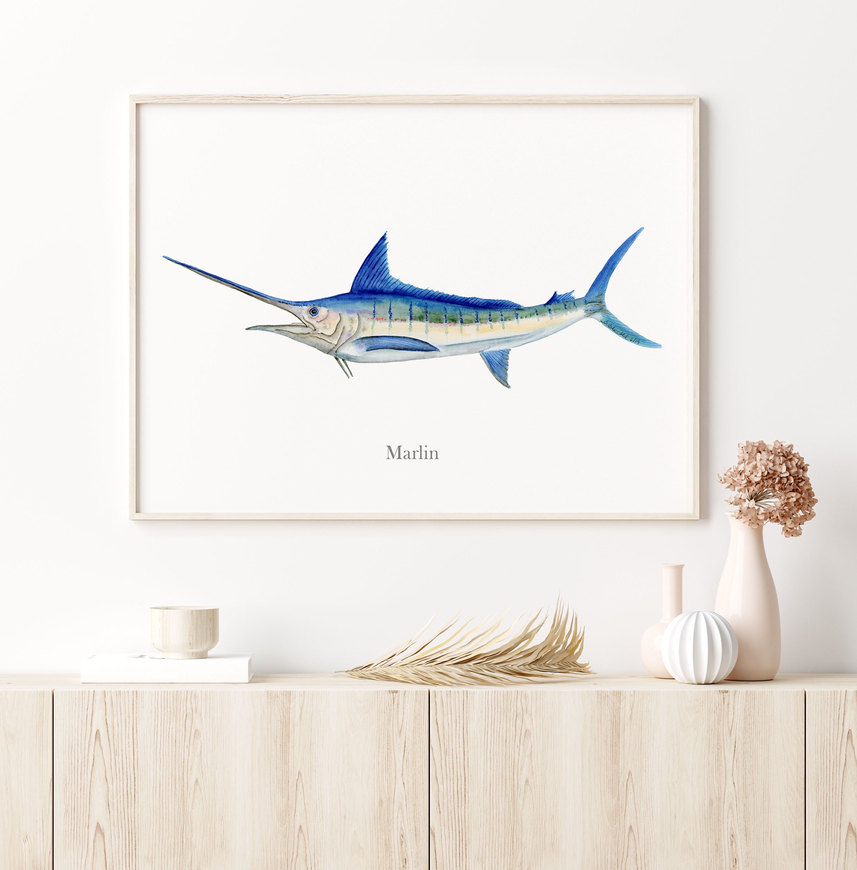 Blue Marlin Watercolor, Billfish Wall Art, Marlin Art Print, Fish