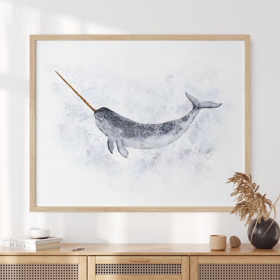 Narval, Impression de baleine, Art mural de narval, Licorne de la mer,  Illustration de baleine, Pépinière nautique, Impression de la vie marine  arctique, Animal océanique -  Canada