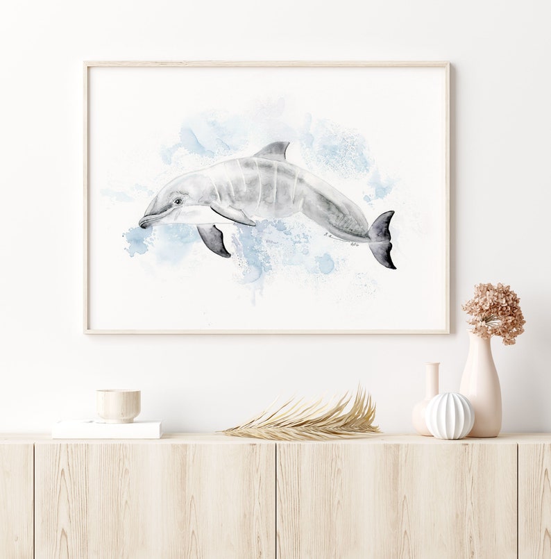 Dolphin Print Ocean Animal Watercolor Sea Life Wall Art Dolphin Art Sea Life Print Large Wall Art Dolphin Watercolor Ocean Art image 1