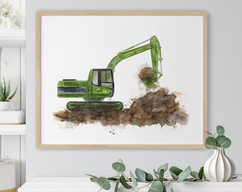 Excavator Wall Art - Construction Nursery Art - Toddler Room Decor - Truck Print - Kids Playroom Art - Nursery Print - Construction Digger