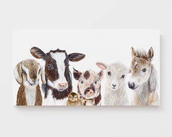 Barnyard Animal Nursery Art – Panoramic Farm Baby Room Wall Decor