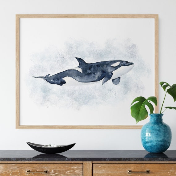 Orca Print, Killer Whale, Ocean Nursery Art, Marine Animal Wall Art, Whale Watercolor, Pacific Northwest Whale Painting, Nautical Decor