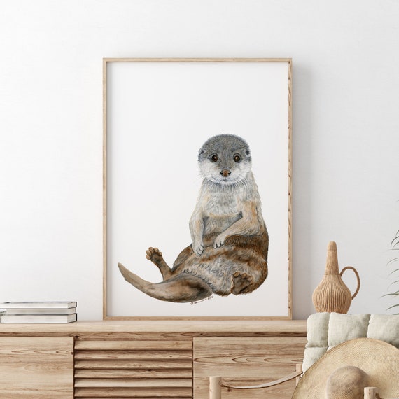 Baby Otter Print, Ocean Animal Wall Art, Baby Sea Animal Watercolor, River Otter, Cute Animal Art, Kids Room Decor, Sea Life Nursery Print
